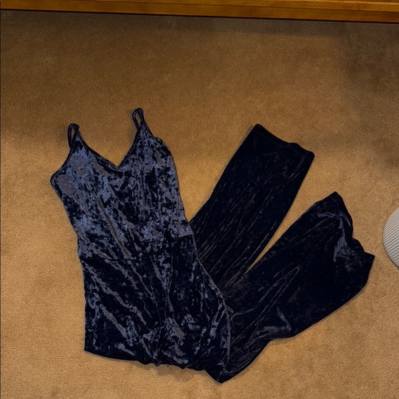 Aerie Blue Velvet Jumpsuit - Picture 1 of 3